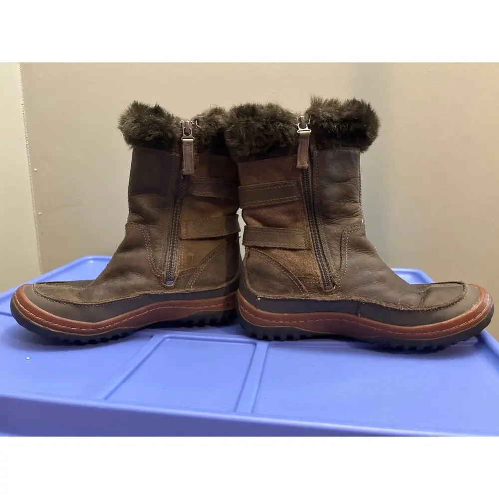 Merrell Womens Decora Chant Winter Boots Leather Buckles Side Zip Brown Size 6